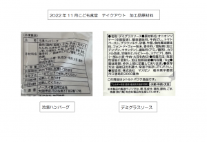 2022.11．こども食堂テイクアウト　加工品の原材料、成分
